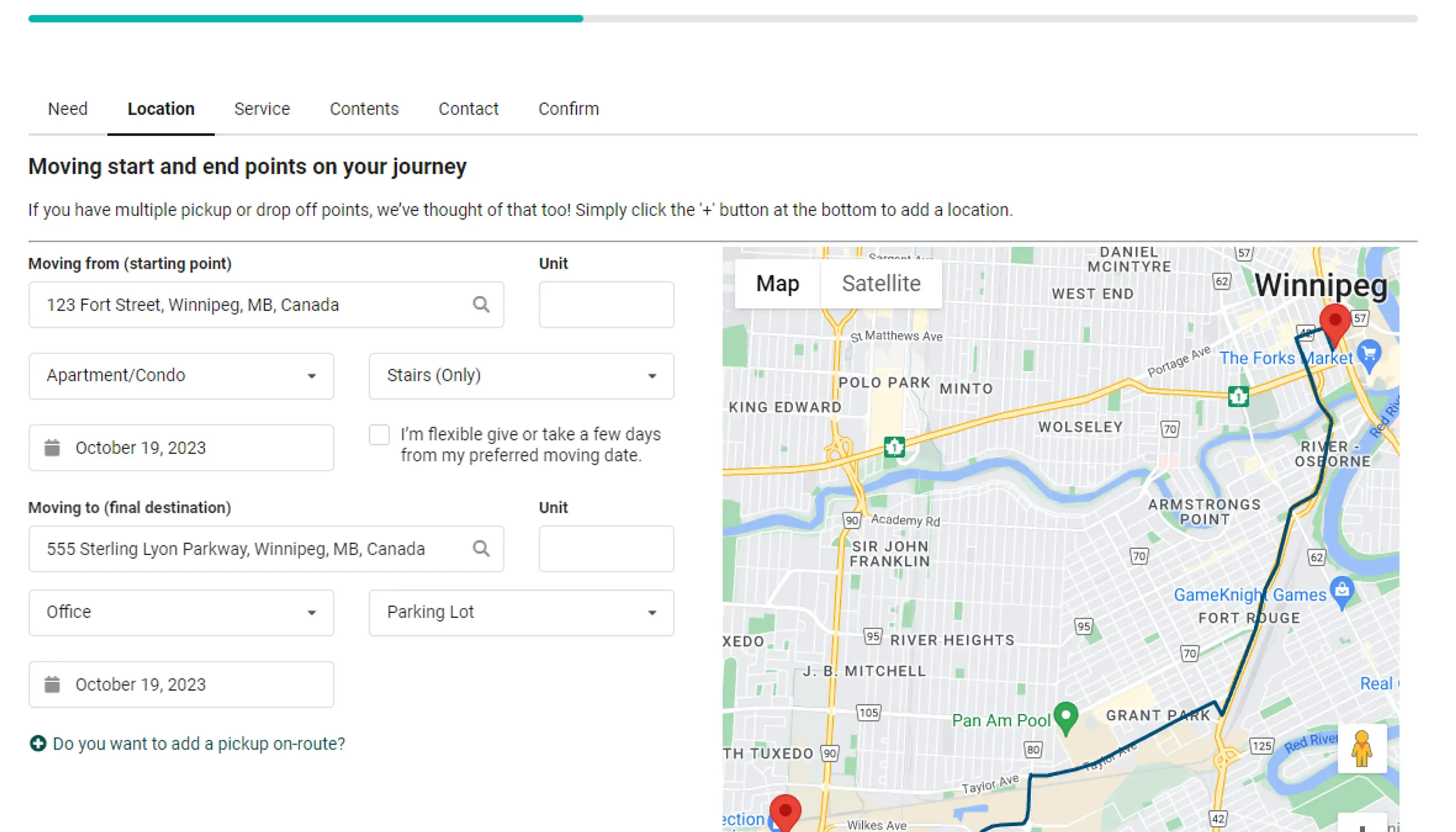 Image of the shortline quote page